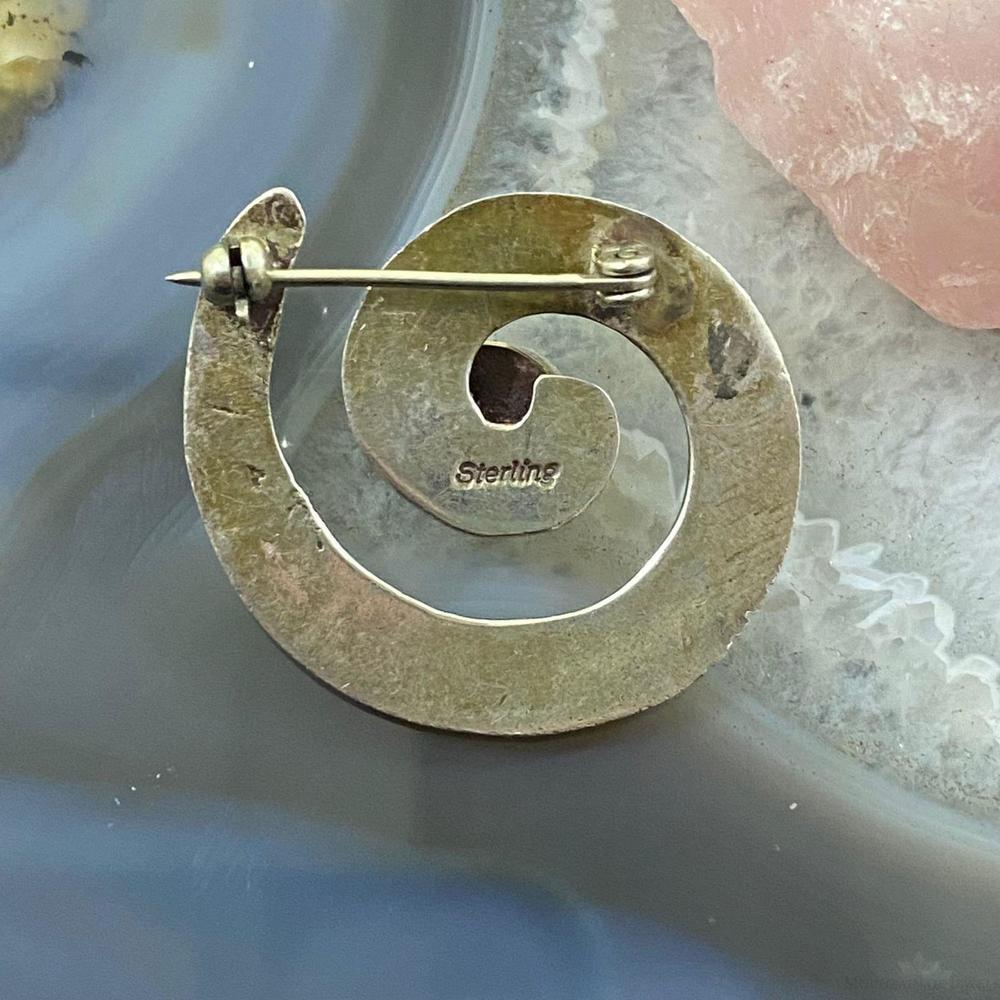 Vintage Native American Sterling Silver SandCast "Circle of Life" w/Coral Brooch - Picture 6 of 9